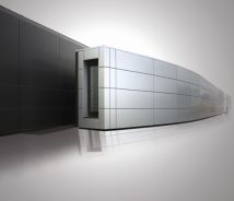 Moduláris homlokzati rendszer lekerekített sarokelemekkel